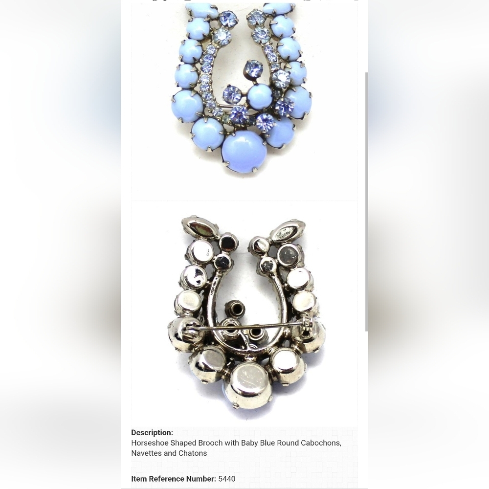 Juliana D&E Baby Blue Milk Glass Horseshoe Brooch & Screwback Earrings Parure - Picture 9 of 10